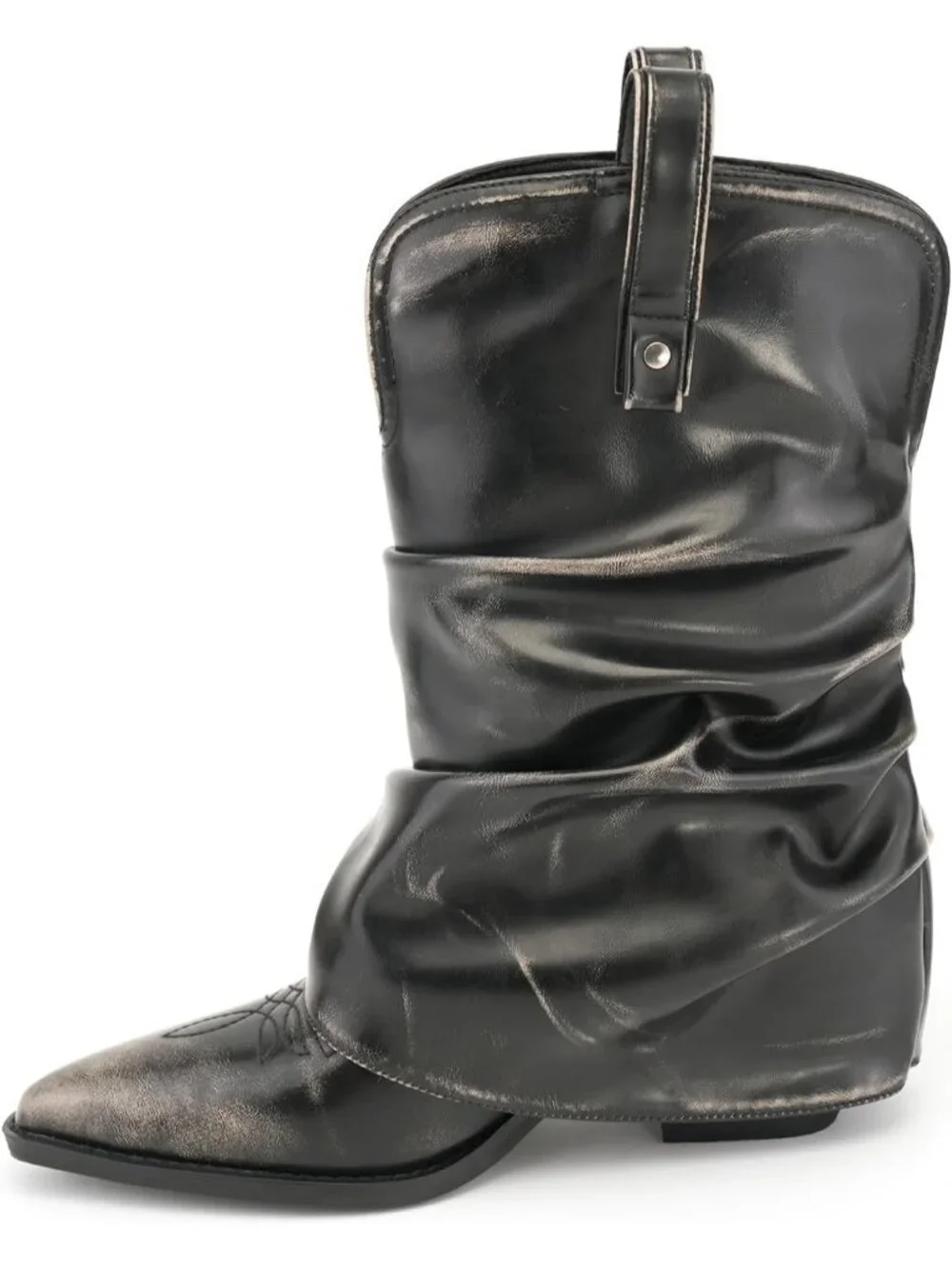 Women's Retro Grey Rubber Calf High and Pointed Toe Slouchy Riding Boots